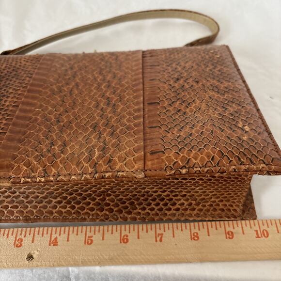 Vtg Genuine Snake Skin Top Handle Purse Hand Bag MCM Exotic Leather Brown Box - Picture 11 of 15